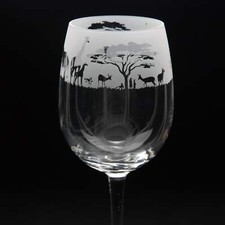 Safari Crystal Wine Glass - Hand Etched/Engraved Gift