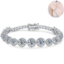 D VVS1 Round Full Moissanite Tennis Chain Women's Bracelet 925 Sterling Silver