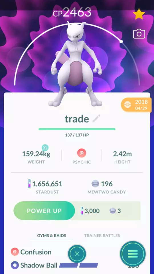 Pokemon Trade GO - Mewtwo 2400+ CP Shadow Ball/Psystrike & 3 Moves for PVP  Ultra