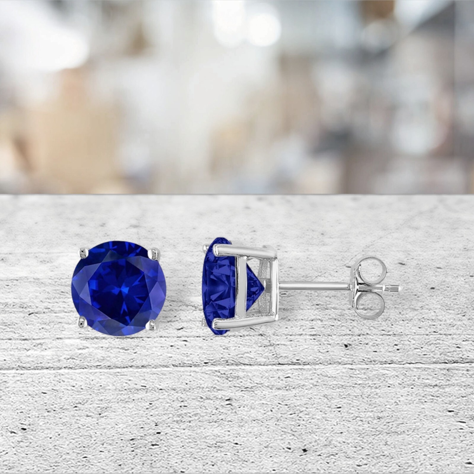 2 ct. Genuine Sapphire Round Basket set Stud Earrings in Sterling Silver