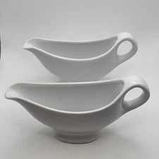 Set of 2 Small Ceramic Gravy Boats - Sauce, Dressing, Broth 4.5"H x 2"W