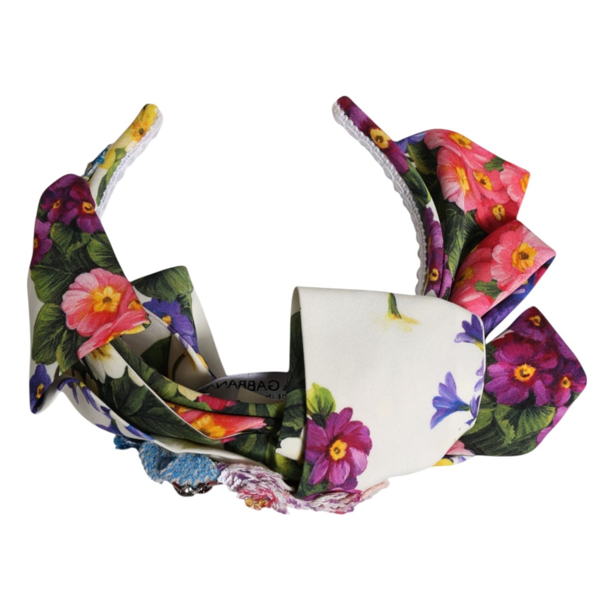 DOLCE & GABBANA Headband White Multicolor Floral Silk Bow  display picture 2
