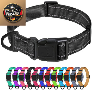 TagME Nylon Dog Collar Reflective Adjustable 1,5 cm Black