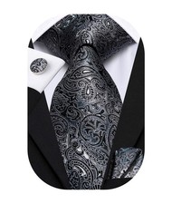 Men 63inches Tie Set Extra Long Necktie Paisley Tie Pocket Suqare Cufflinks B...