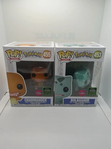 (2) NEW Funko Pop Pokemon Bulbasaur & Charmander Flocked - Official 2020 ECCC