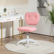 Small PU Leather Office Chair for Home Vanity, Armless, Blue Refurbished