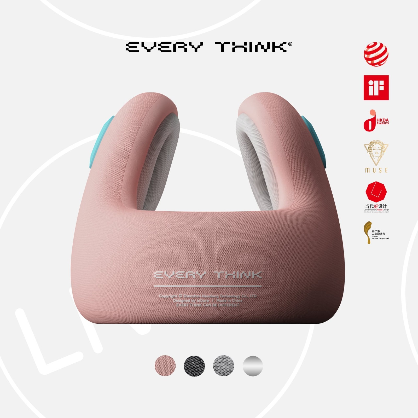 EVERYTHINK E2 Memory Foam Travel Neck Pillow for Airplane & Car in Peach Pink