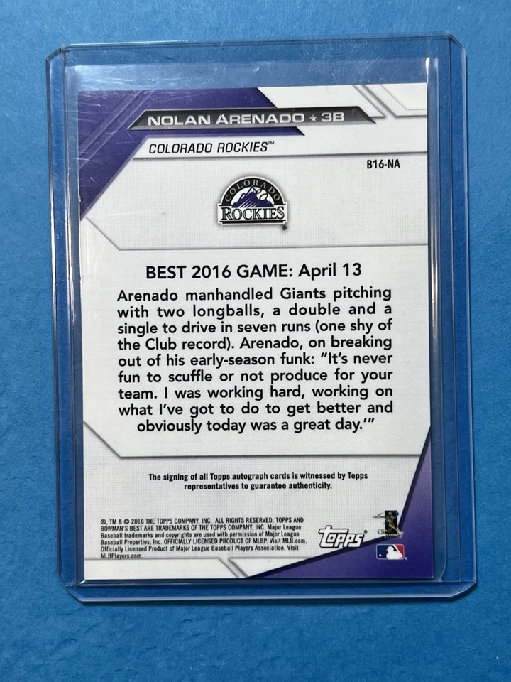 Nolan Arenado 2016 Bowman's Best Best of '16 Green Refractor Auto RC - 32/99 - - Image 2 of 2
