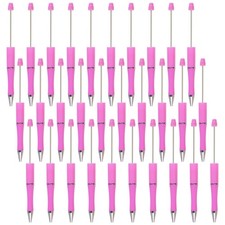 30 PCS Pink Beadable Pens Plastic Bead DIY Cute Cool Black Ink Ballpoint