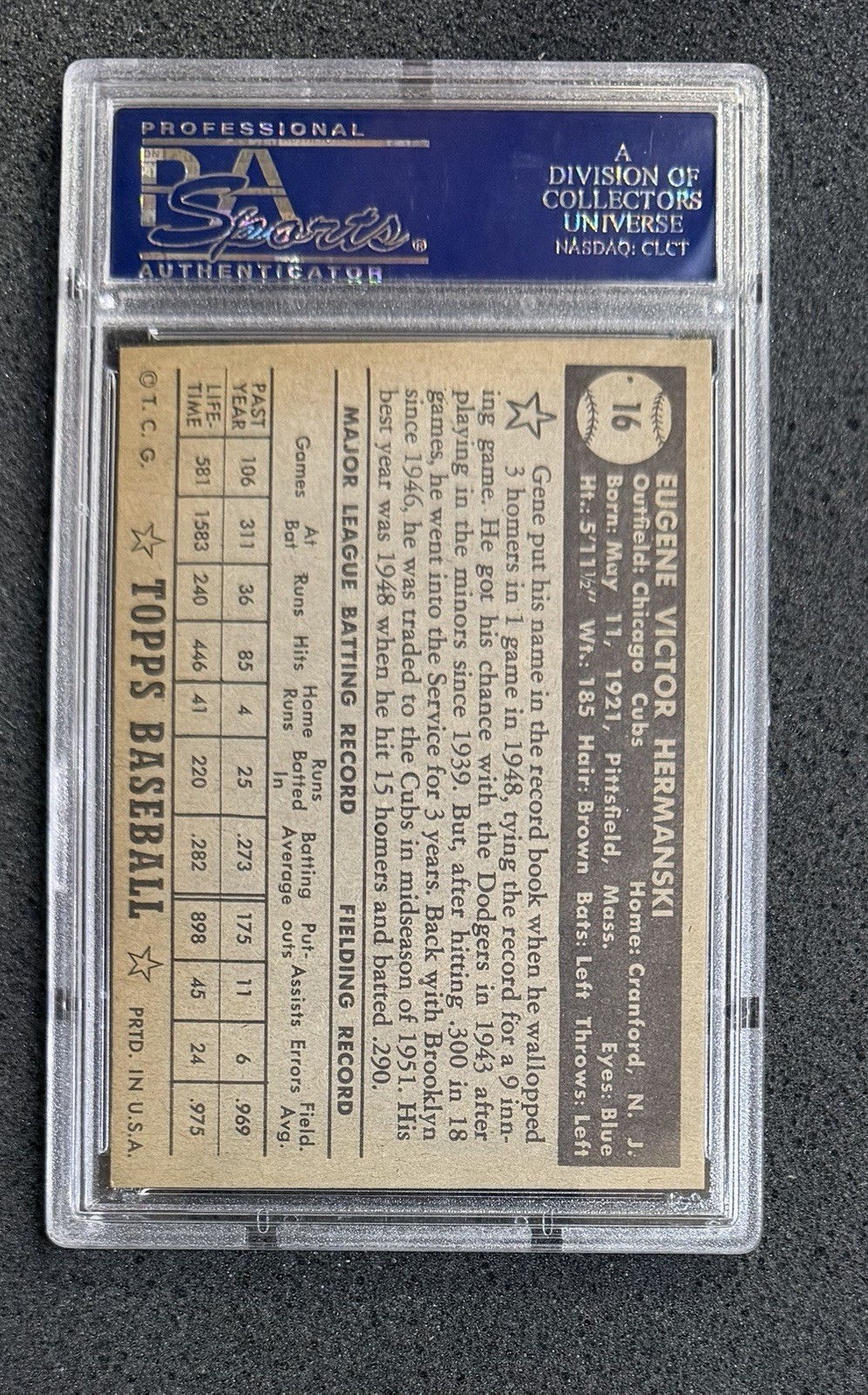 1952 Topps - #16 Gene Hermanski (Black) - PSA 6 view 2