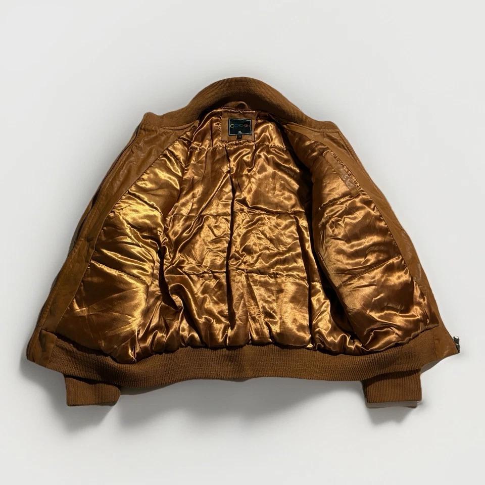 Coogi Faux Leather Bomber Jacket XL Brown Moto Zip Pockets Hip Hop Streetwear - Image 2 of 4