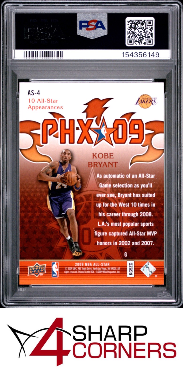 2008 UPPER DECK NBA ALL-STAR GAME #AS-4 KOBE BRYANT HOF PSA 8 view 2