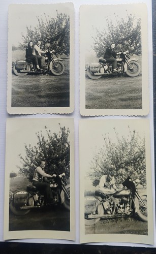 4 Vintage Harley Davidson Motorcycle Snapshot Photos, c.1930