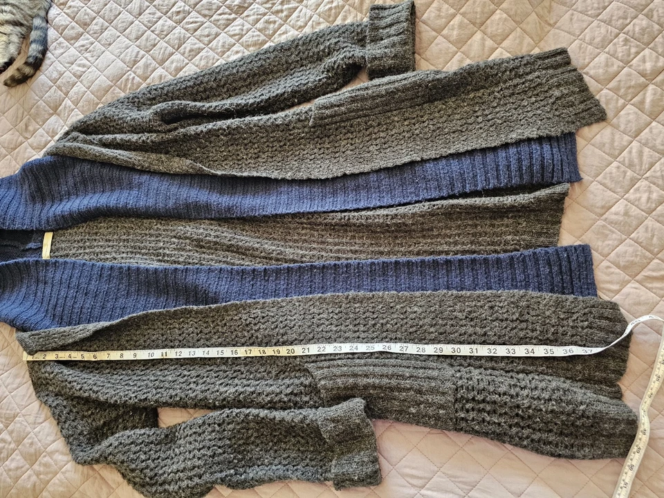 Cárdigan abierto Sleeping On Snow Anthro mezcla de lana grueso acogedor gris azul con capucha M Foto 3 de 4