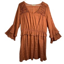 Chelsea & Violet Tiered Ruffle Dress Women L Boho Cottage Feminine Romantic Clay