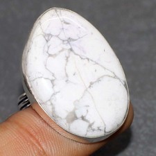 Howlite 925 Silver Plated Gemstone Handmade Ring US 7.5 Women Gifts JW
