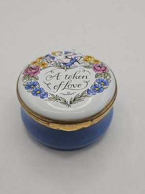 Crummles Enamels Trinket Pill Box A Token of Love Angel Cupid Flowers England 