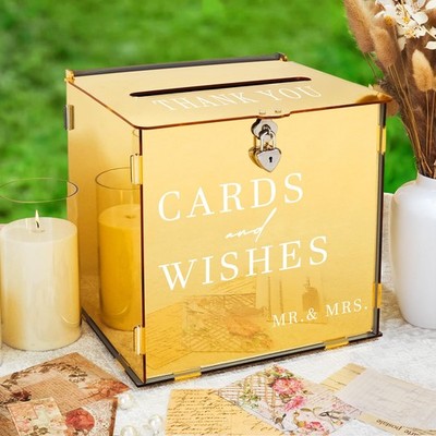 Metallic Acrylic Gold Wedding Gift Card Money Box With Slot Lock