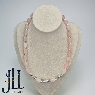 Handmade Halskette. Rosenquarz Edelstein Silber 925 Vergoldet .UnikatHandarbeit