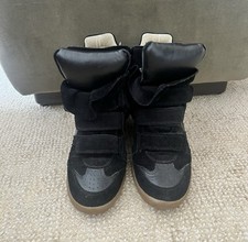 Isabel Marant Beckett Sneakers Suede Leather Wedge, Black, Size US 6.5/EU 37