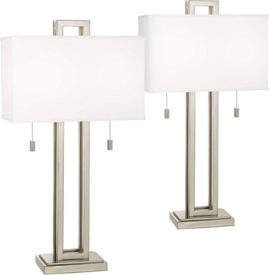 Gossard 30'' Tall Rectangle Large Modern End Table Lamps Set of 2 Pull Chain Silv