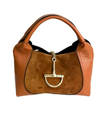 BORSA A MANO ITALIANA TRENDY VERA PELLE SCAMOSCIATA E PELLE con SACCHETTO - MADE IN ITALY