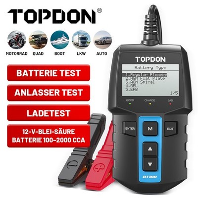TOPDON BT100 12V Batterietester KFZ Batterie Tester Ladesystem Startsystem CCA