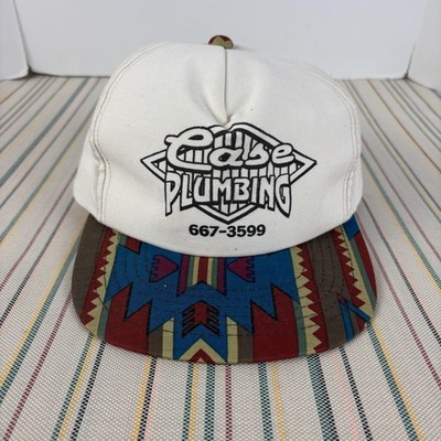 Vintage Case Plumbing Hat Cap Snap Back White Aztec Brim Advertising Mens 90s