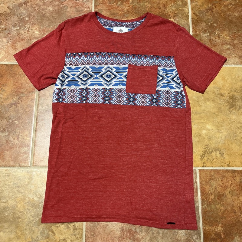 On The Byas Mens Small Red Southwestern Geometric Pocket T-Shirt
