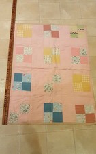 Vintage Doll Quilt Feed Sack Fabrics.Handmade.27x20.1930s-40s.Good Condition