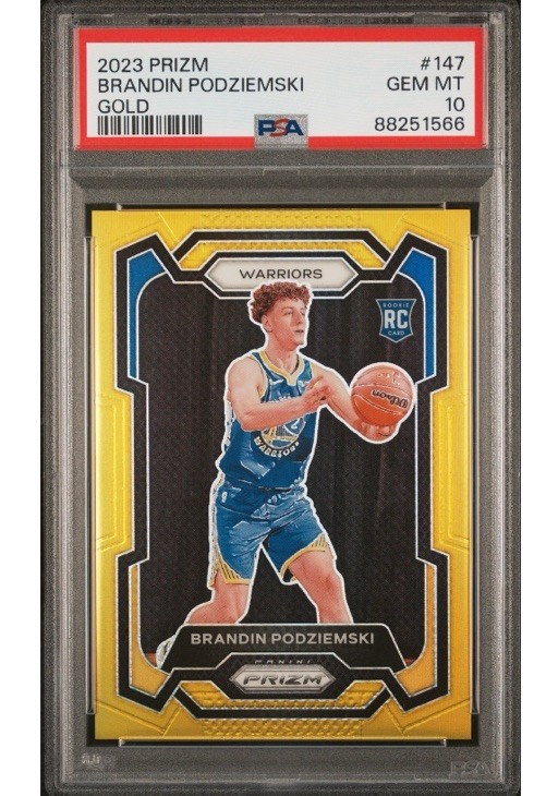 2023-24 Panini Prizm Brandin Podziemski #147 Gold Prizm /10 (RC) PSA 10