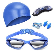 Swim Goggles Swimming Goggles No Leaking with Nose Clip, Earplugs, Swim Cap a...