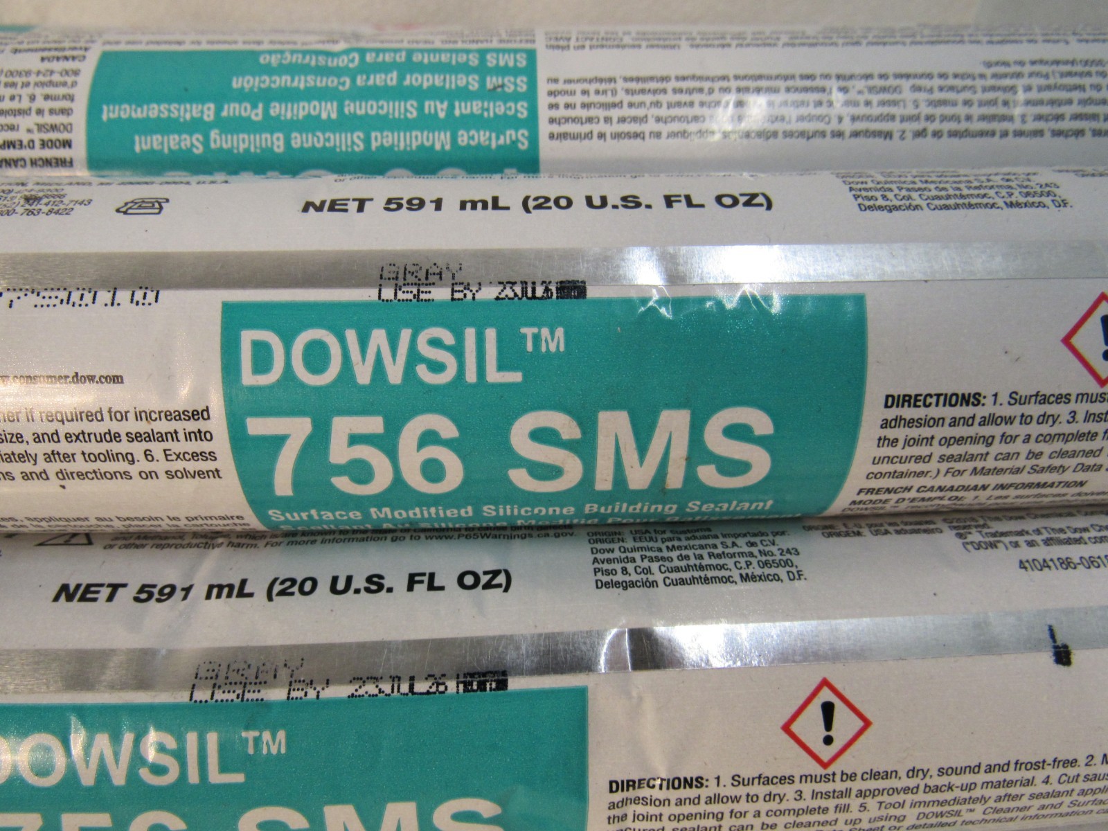 Lot of 11 Dowsil 756 SMS Sealant Grey Sausage Tube Roll Silicone Sealant