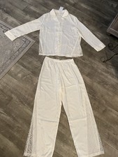 Women s Silk Satin Pajamas Set 2 Piece White Sz M 38/40 Very Pretty NWT
