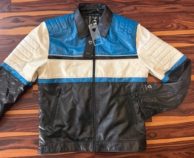 Fried Denim Motorcycle Cafe Racer Jacket Mens L Large Faux Leather Moto Biker