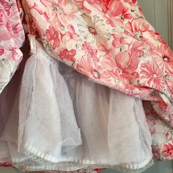 Polly & Friends Girls 5 Floral Pink Belted Lined Crinoline Tulle Summer Dress - Image 4 of 4