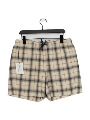 Paul Smith Herren Shorts L Creme Kariert Baumwolle mit Leinen Sweat Neu Mit Etikett