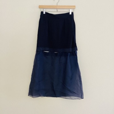 Stella McCartney Navy Sheer Overlay Midi Skirt NWT  SZ 2-4/38
