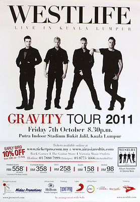 WESTLIFE ''GRAVITY TOUR 2011'' MALAYSIAN CONCERT POSTER- Irish Boy Band, Pop Music