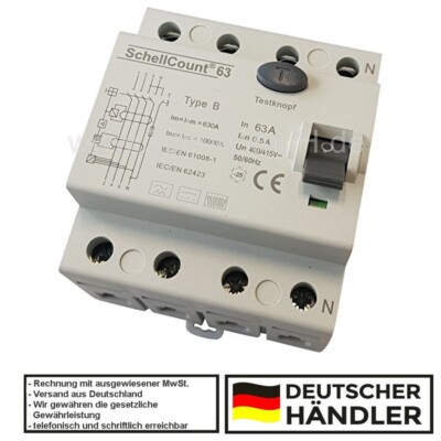 Wallbox Fehlerstromschutzschalter FI Typ B E-Auto 63A 500mA Allstromsensitiv RCD