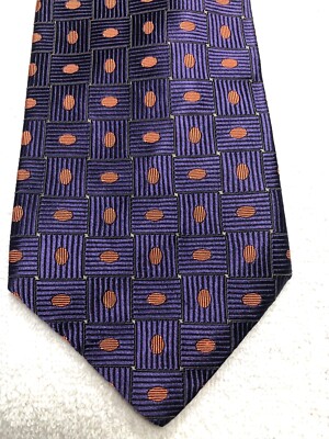 TOM JAMES MENS TIE DEEP PURPLE WITH ORANGE 4 X 58