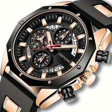 Men's  Round Stainless Steel Sports Chronograph Watch Electronic Quartz Movement
