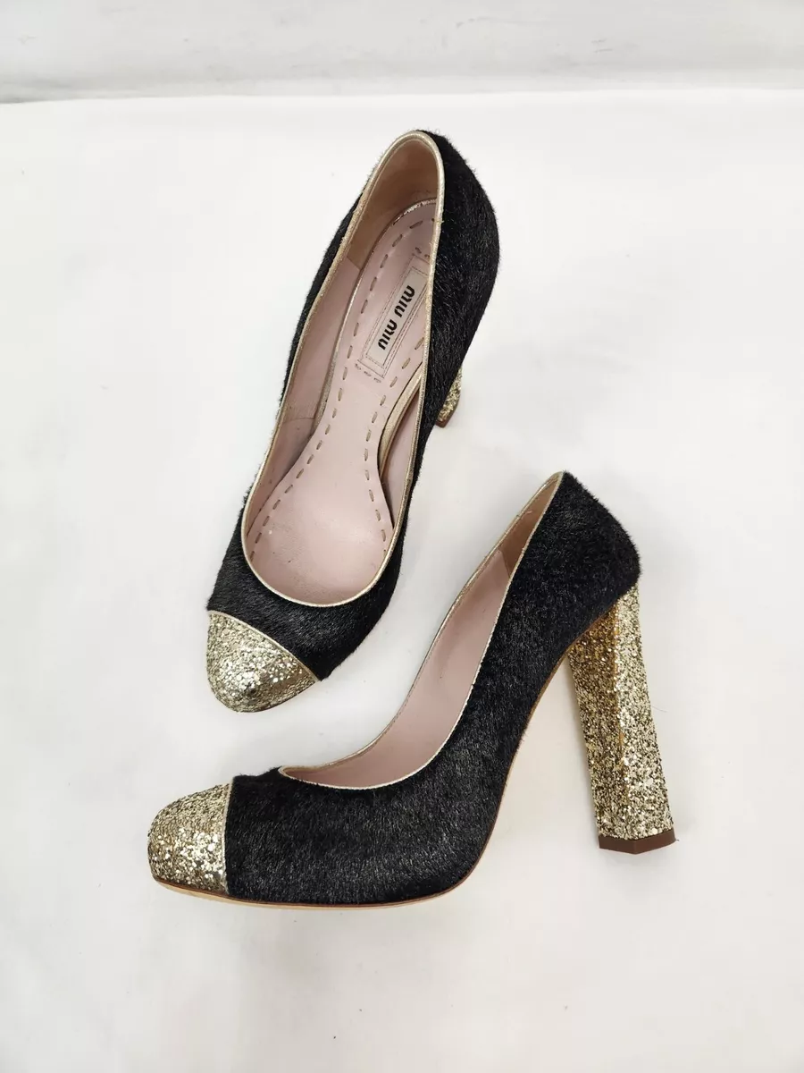 Miu Miu Calzature Donna Lame Pumps Black Gold Size 38