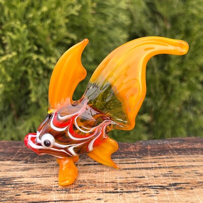Orange Glass Fish Figurine | Hand Blown Glass Fish Sculpture | Murano Style Fish