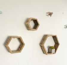 3PCS Wall Mount Hexagon Honeycomb Floating Shelves Floating Shelves Natural Wood