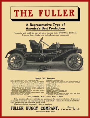 1910 Fuller Buggy Co. NEW Metal Sign: Model 30 Roadster - Jackson, Michigan