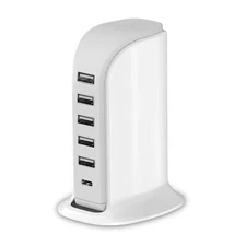 Upoy 40W Charging Station with 5 USB Ports, 6A Output, Type-C Port for Phones...