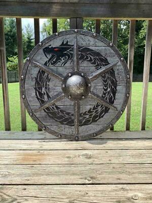 Medieval Greek Round Shield Medieval Grey Ouroboros Battle worn Viking Shield