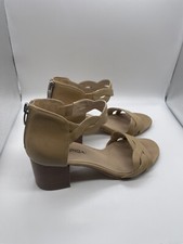 VIA SPIGA Janel Leather Block Heel Sandal Nude SZ 7.5 M