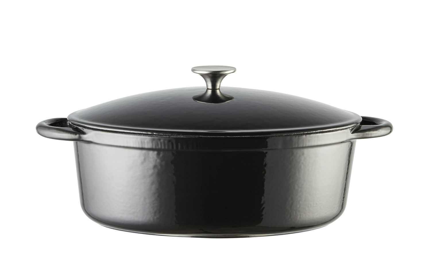 Kochtopf Bräter Aromabräter mit Glasdeckel Oval Gusseisen Induktion 33x26cm